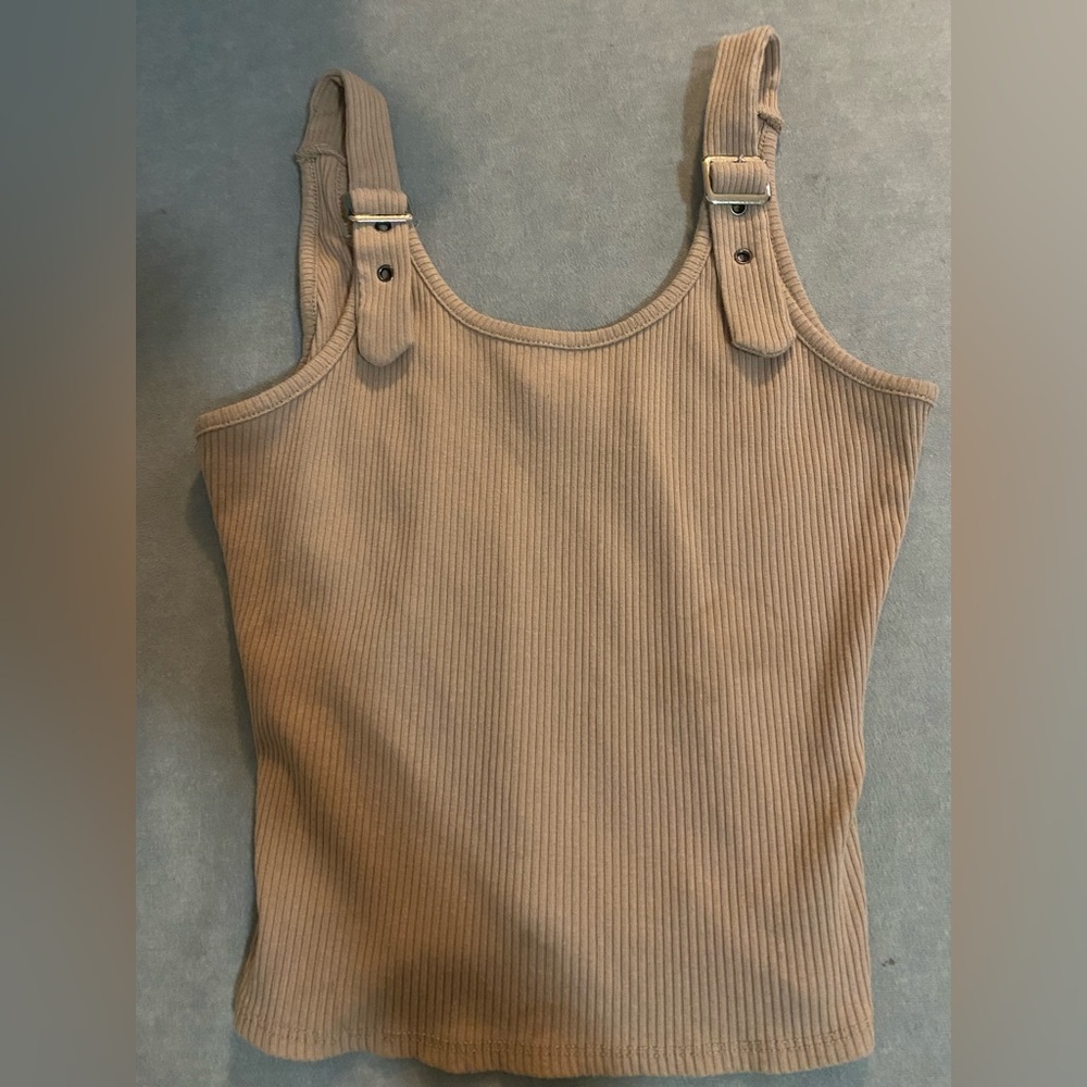 Stylish Ribbed Tan Tank Top